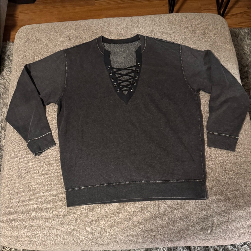 Charcoal Lace-Up Sweater